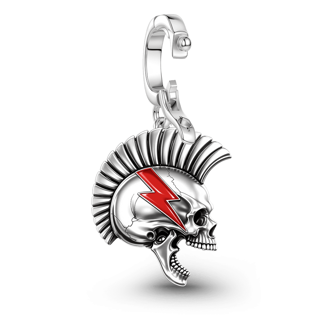 Gnoce Halloween British Punk Mohawk Skull Lightning Clasp Dangle Charm Platinum‑plated Silver Blend_6