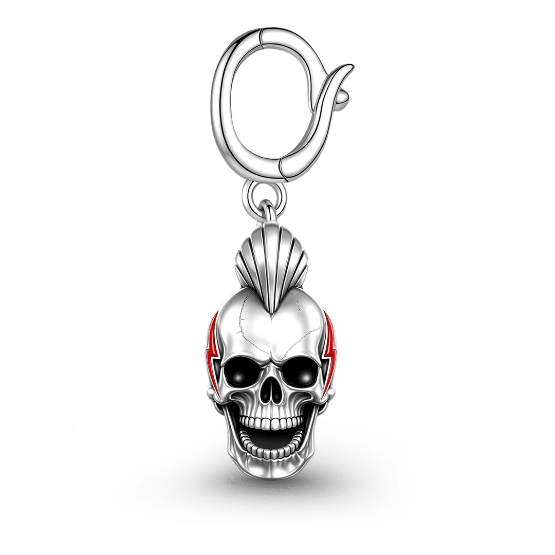 Gnoce Halloween British Punk Mohawk Skull Lightning Clasp Dangle Charm Platinum‑plated Silver Blend_5