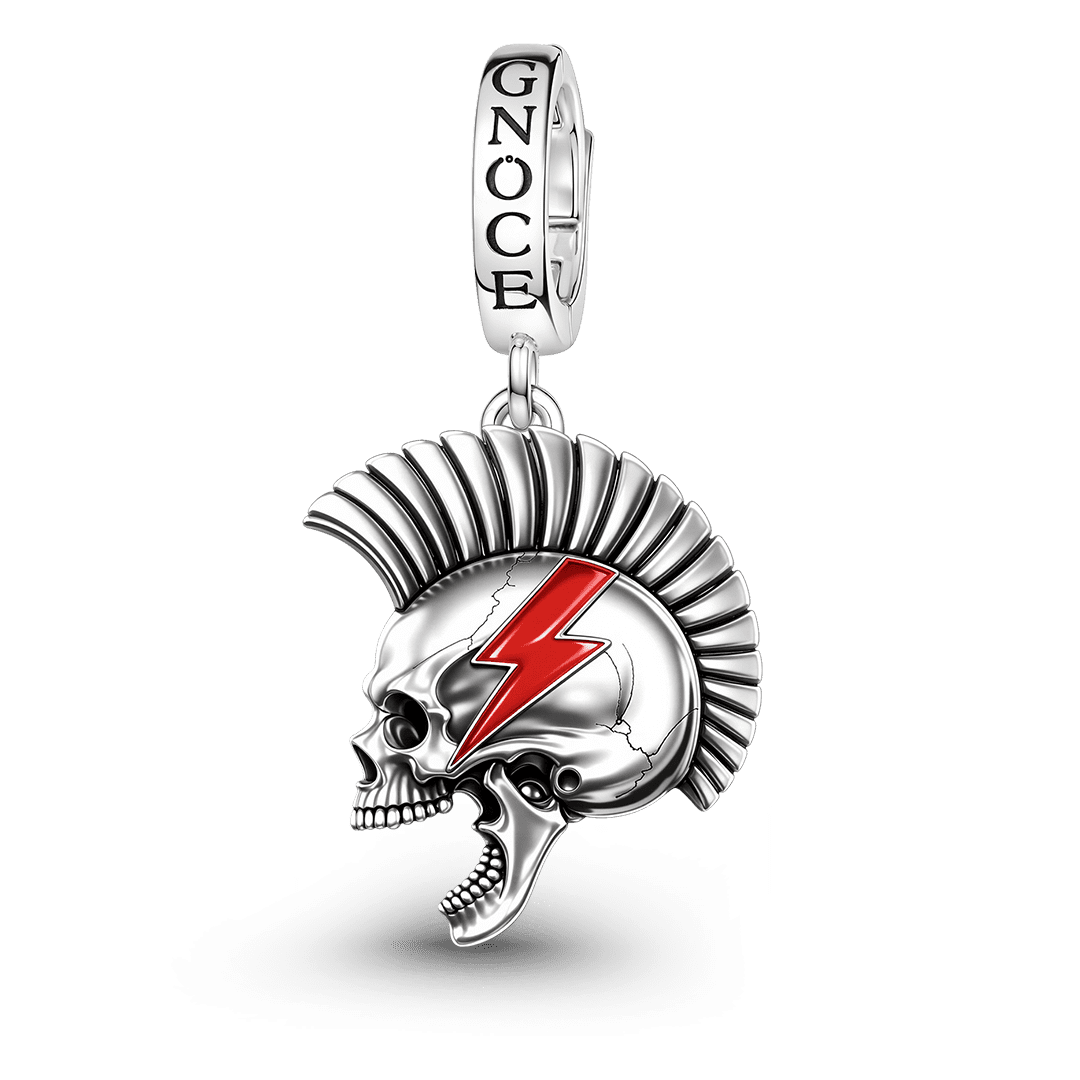 Gnoce Halloween British Punk Mohawk Skull Lightning Clasp Dangle Charm Platinum‑plated Silver Blend_1