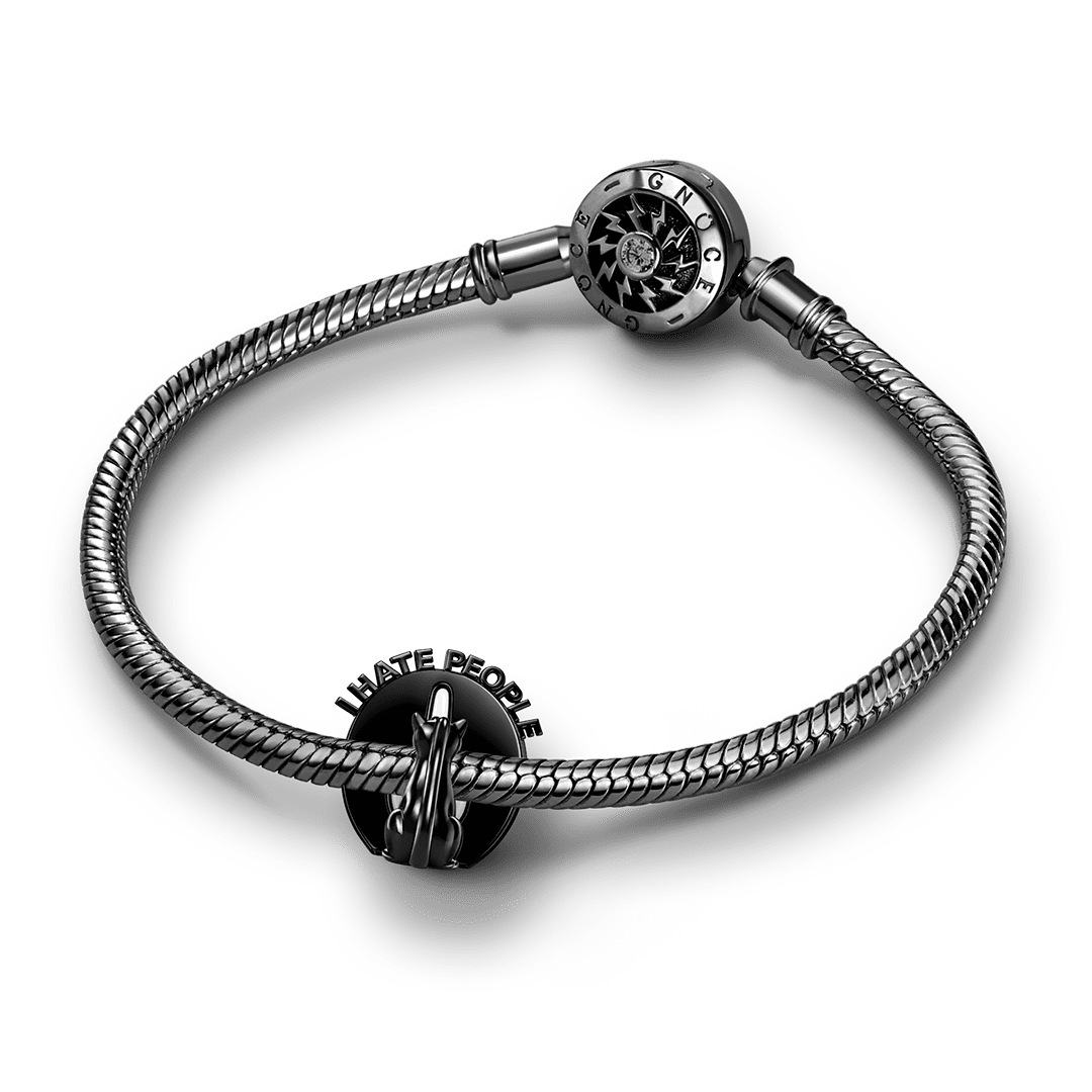 Gnoce British Punk Black Cat Middle Finger Bead Platinum‑plated Silver Blend_3
