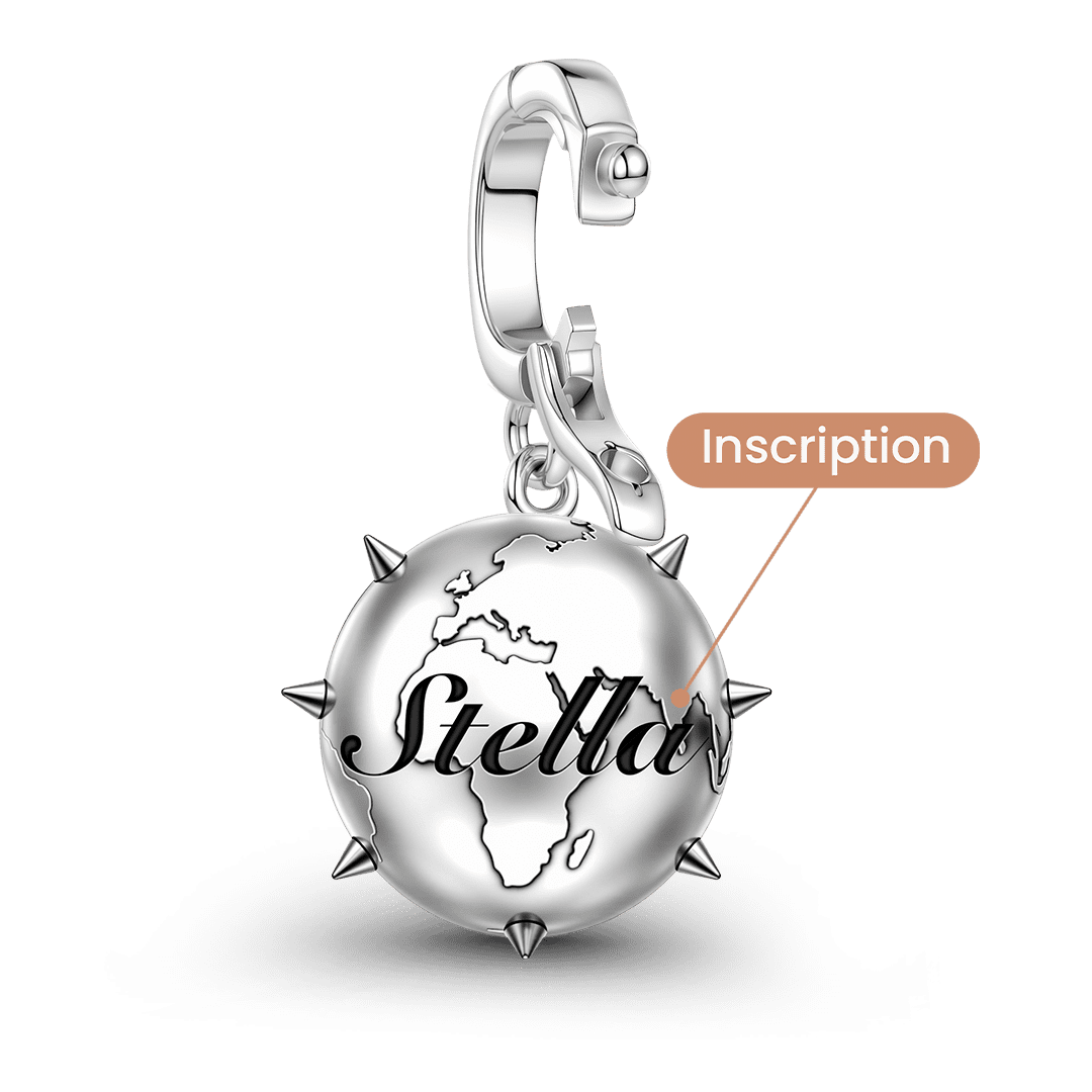 Gnoce British Punk Engravable Spiked World Globe Clasp Dangle Charm Platinum‑plated Silver Blend_5