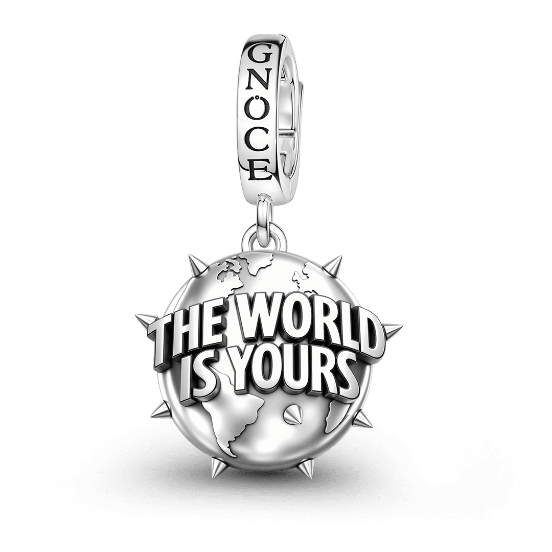 Gnoce British Punk Engravable Spiked World Globe Clasp Dangle Charm Platinum‑plated Silver Blend_1