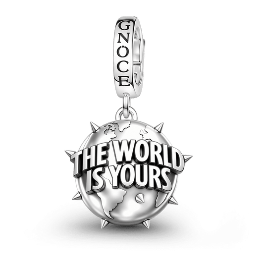 Gnoce British Punk Engravable Spiked World Globe Clasp Dangle Charm Platinum‑plated Silver Blend_1