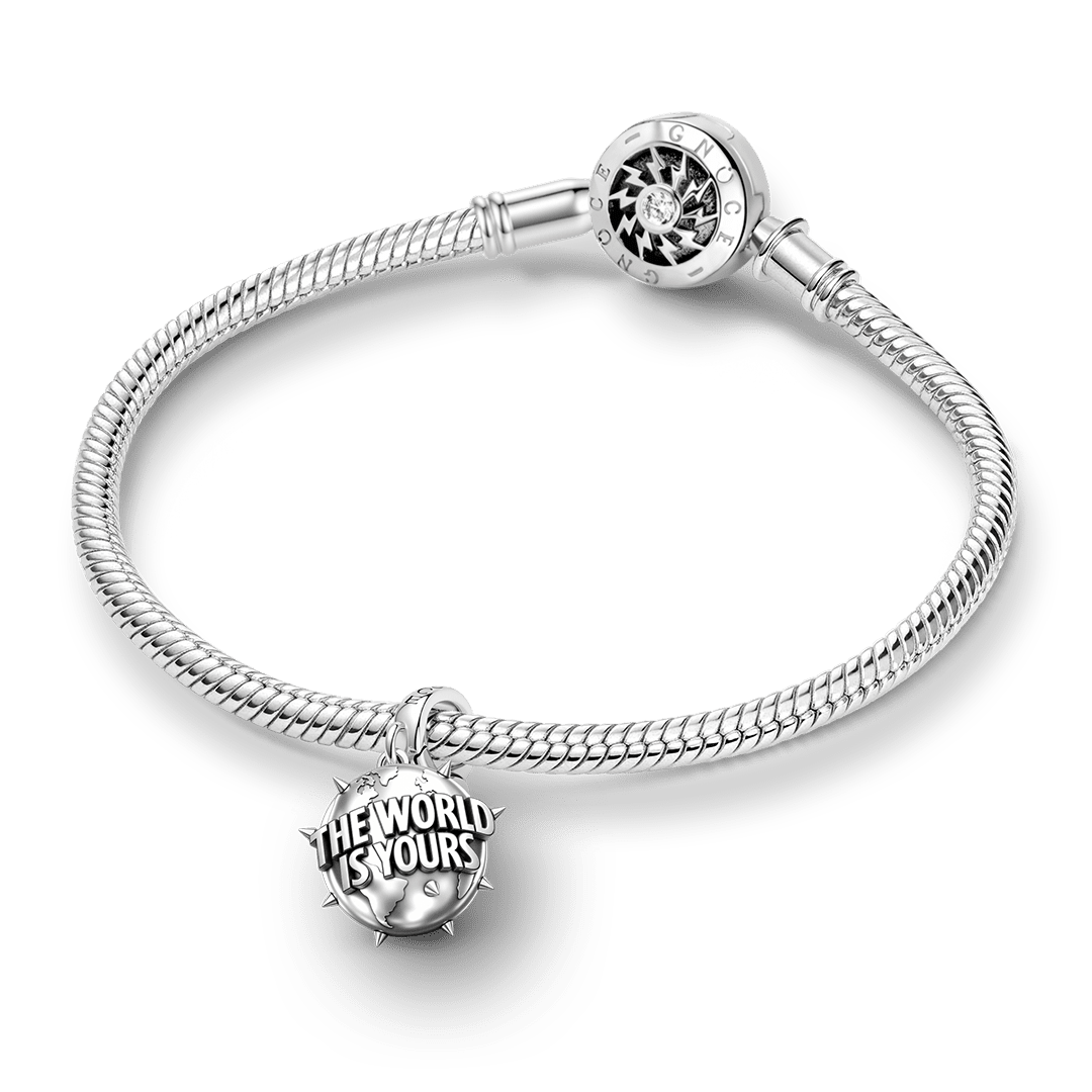 Gnoce British Punk Engravable Spiked World Globe Clasp Dangle Charm Platinum‑plated Silver Blend_3