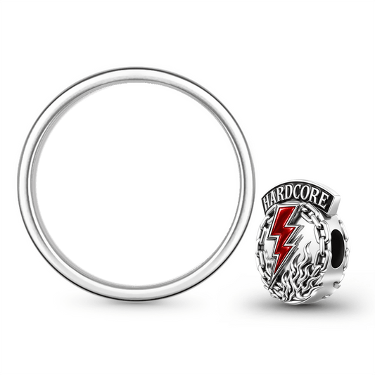 Gnoce British Punk Hardcore Lightning Chain Engravable Photo Bead Charm Platinum‑plated Silver Blend_4