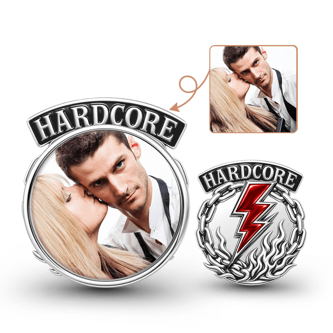 Gnoce British Punk Hardcore Lightning Chain Engravable Photo Bead Charm Platinum‑plated Silver Blend_1