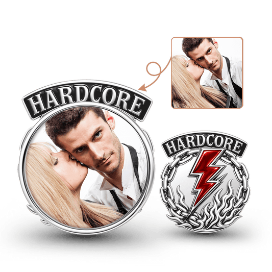 Gnoce British Punk Hardcore Lightning Chain Engravable Photo Bead Charm Platinum‑plated Silver Blend_1