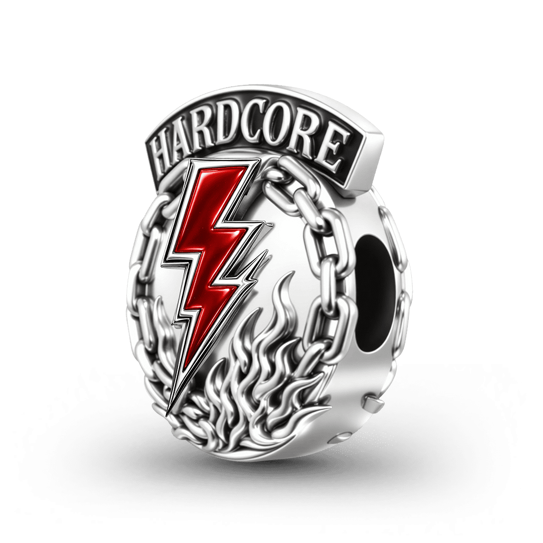 Gnoce British Punk Hardcore Lightning Chain Engravable Photo Bead Charm Platinum‑plated Silver Blend_3