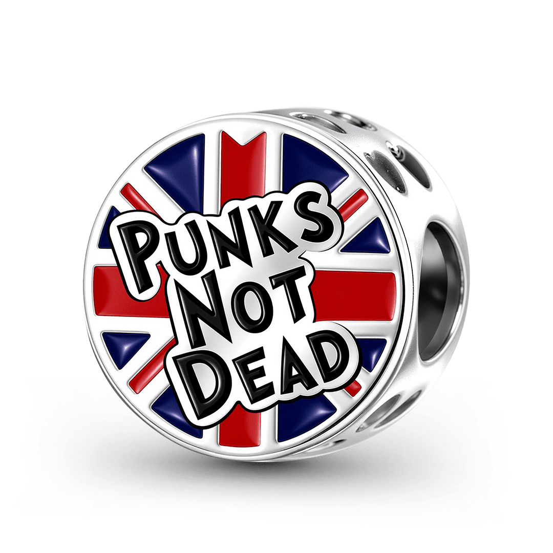 Gnoce British Punk Punks Not Dead Union Jack Bead Charm Platinum‑plated Silver Blend_1
