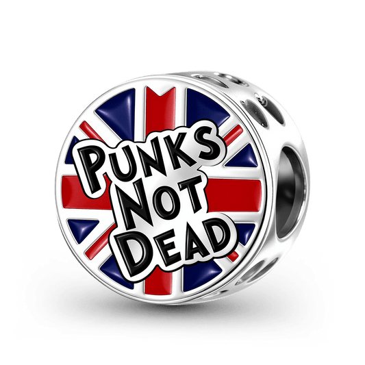 Gnoce British Punk Punks Not Dead Union Jack Bead Charm Platinum‑plated Silver Blend_1