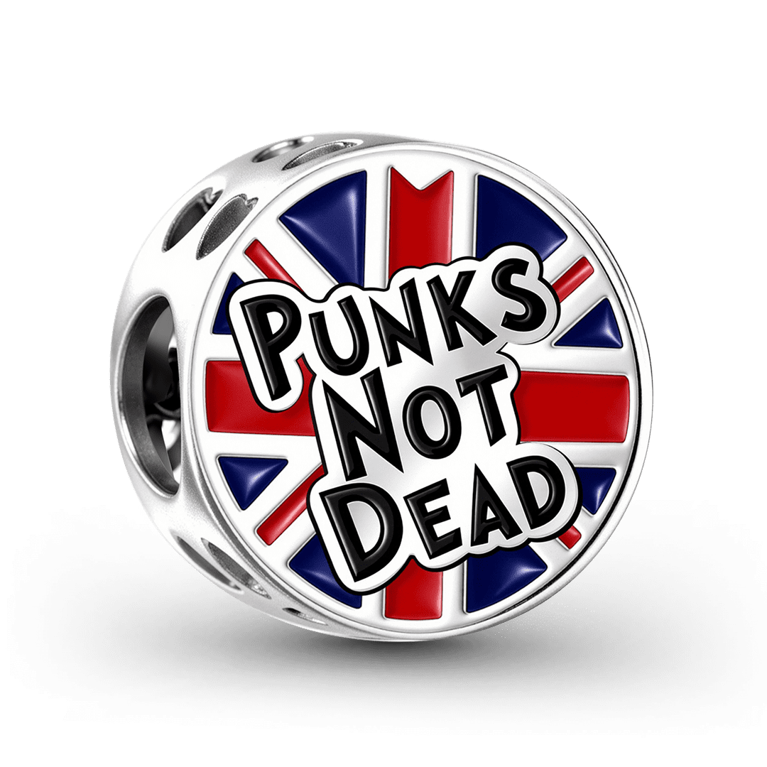 Gnoce British Punk Punks Not Dead Union Jack Bead Charm Platinum‑plated Silver Blend_5