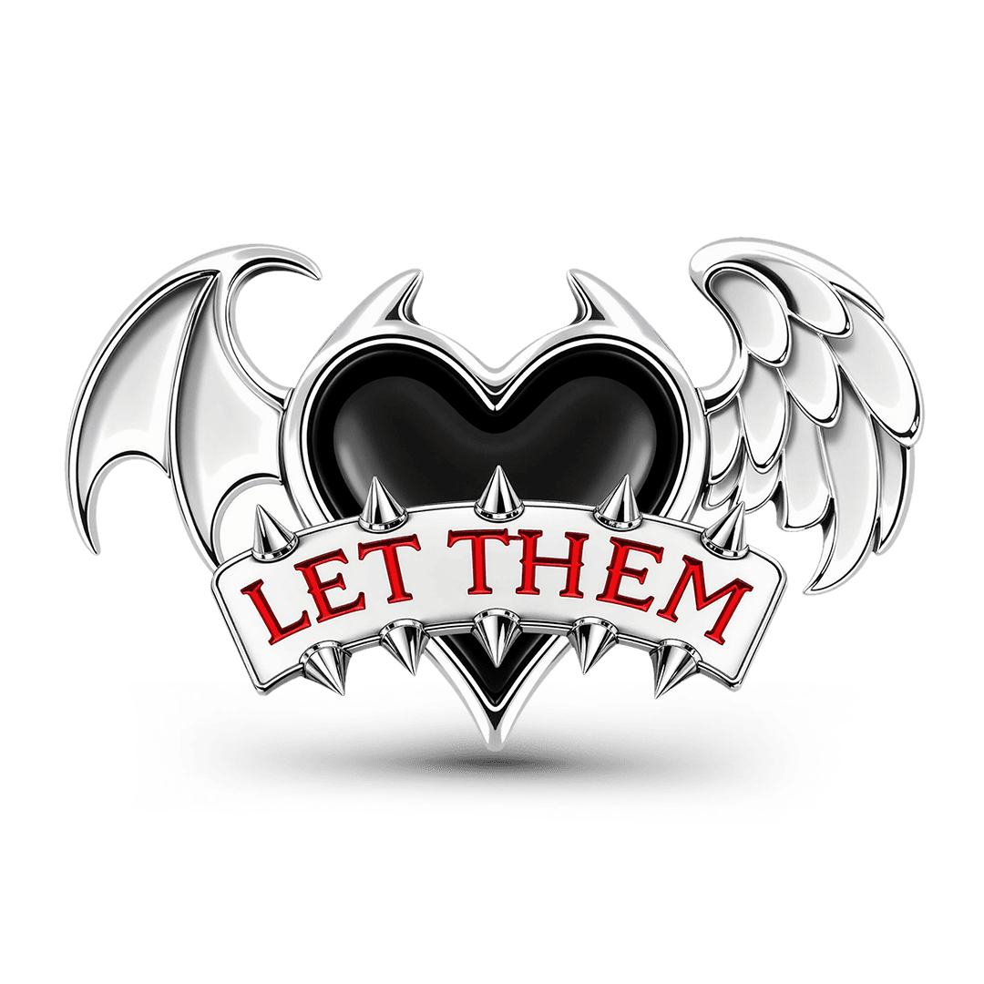 Gnoce Punk Slogan Heart Angel Demon Wing Bead Charm Platinum‑plated Silver Blend_1