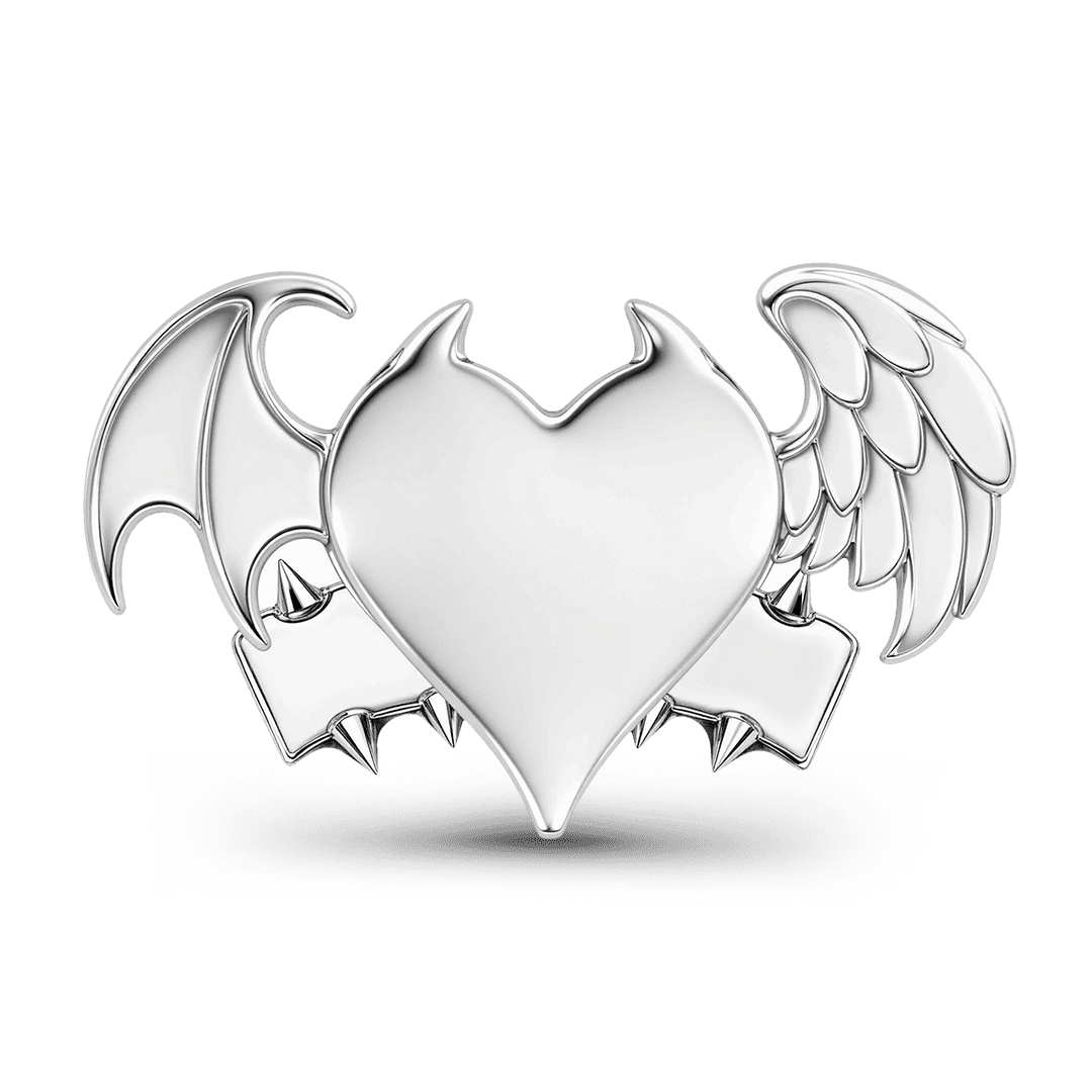 Gnoce Punk Slogan Heart Angel Demon Wing Bead Charm Platinum‑plated Silver Blend_6