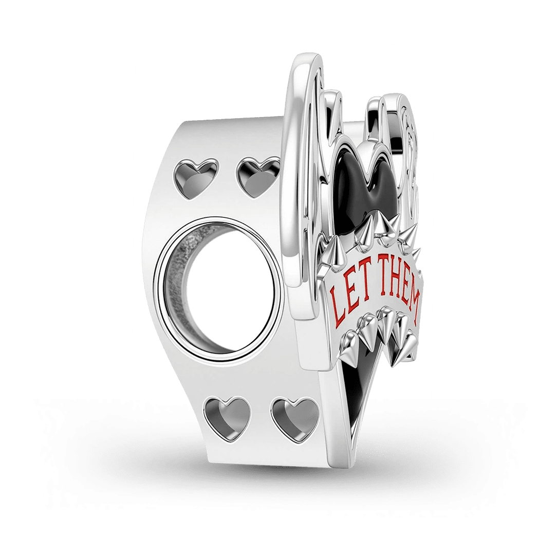 Gnoce Punk Slogan Heart Angel Demon Wing Bead Charm Platinum‑plated Silver Blend_5