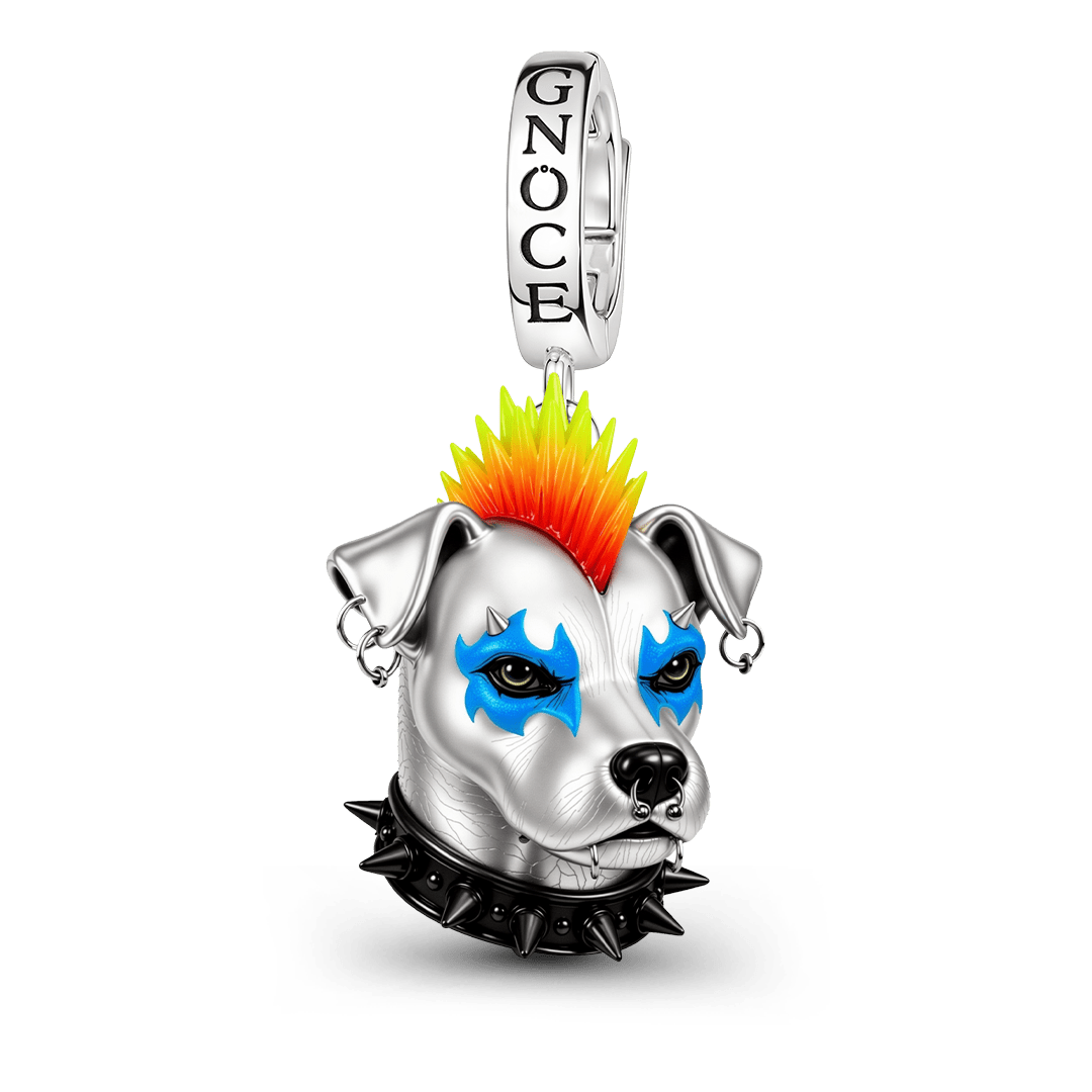 Gnoce Punk Dog Mohawk Clasp Dangle Charm Platinum‑plated Silver Blend_1