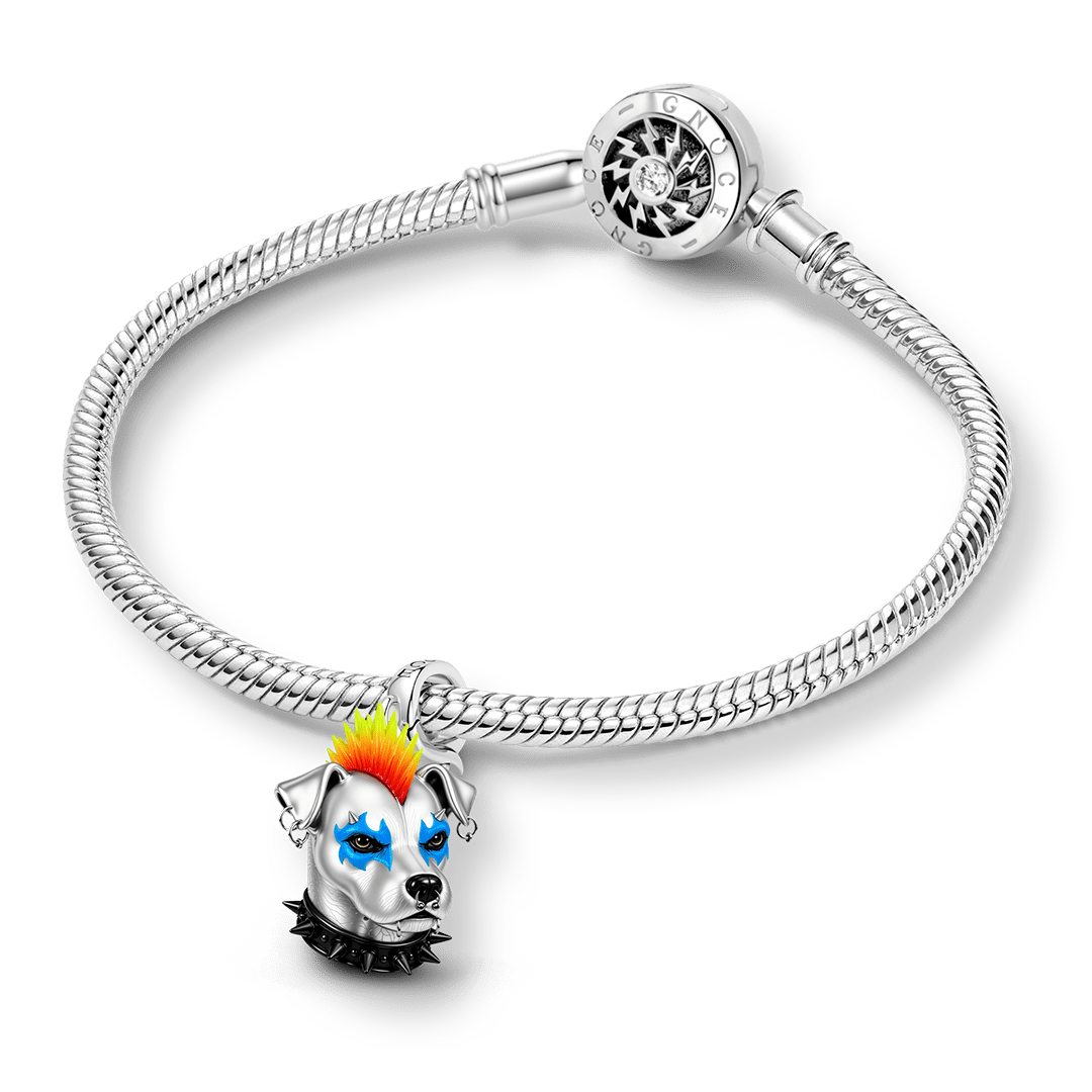 Gnoce Punk Dog Mohawk Clasp Dangle Charm Platinum‑plated Silver Blend_3