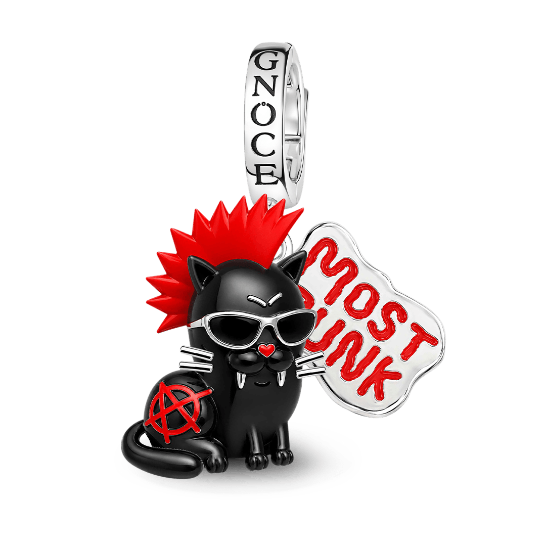 Gnoce Punk Black Cat Mohawk Sunglasses Clasp Dangle Charm Platinum‑plated Silver Blend_1