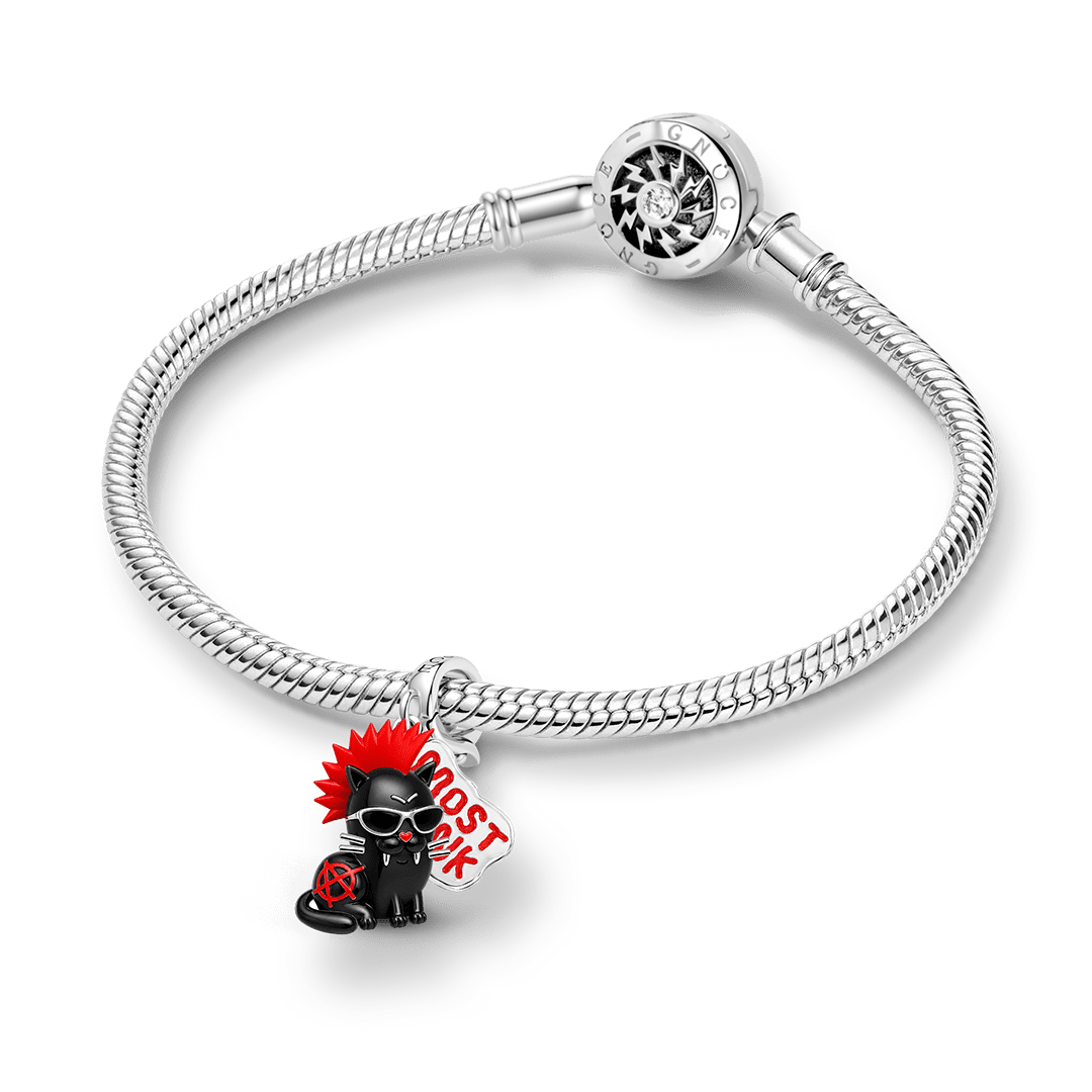Gnoce Punk Black Cat Mohawk Sunglasses Clasp Dangle Charm Platinum‑plated Silver Blend_3