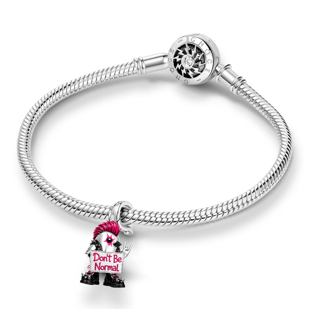Gnoce Glow-in-the-Dark Punk Chicken Mohawk Clasp Dangle Charm Platinum‑plated Silver Blend_4