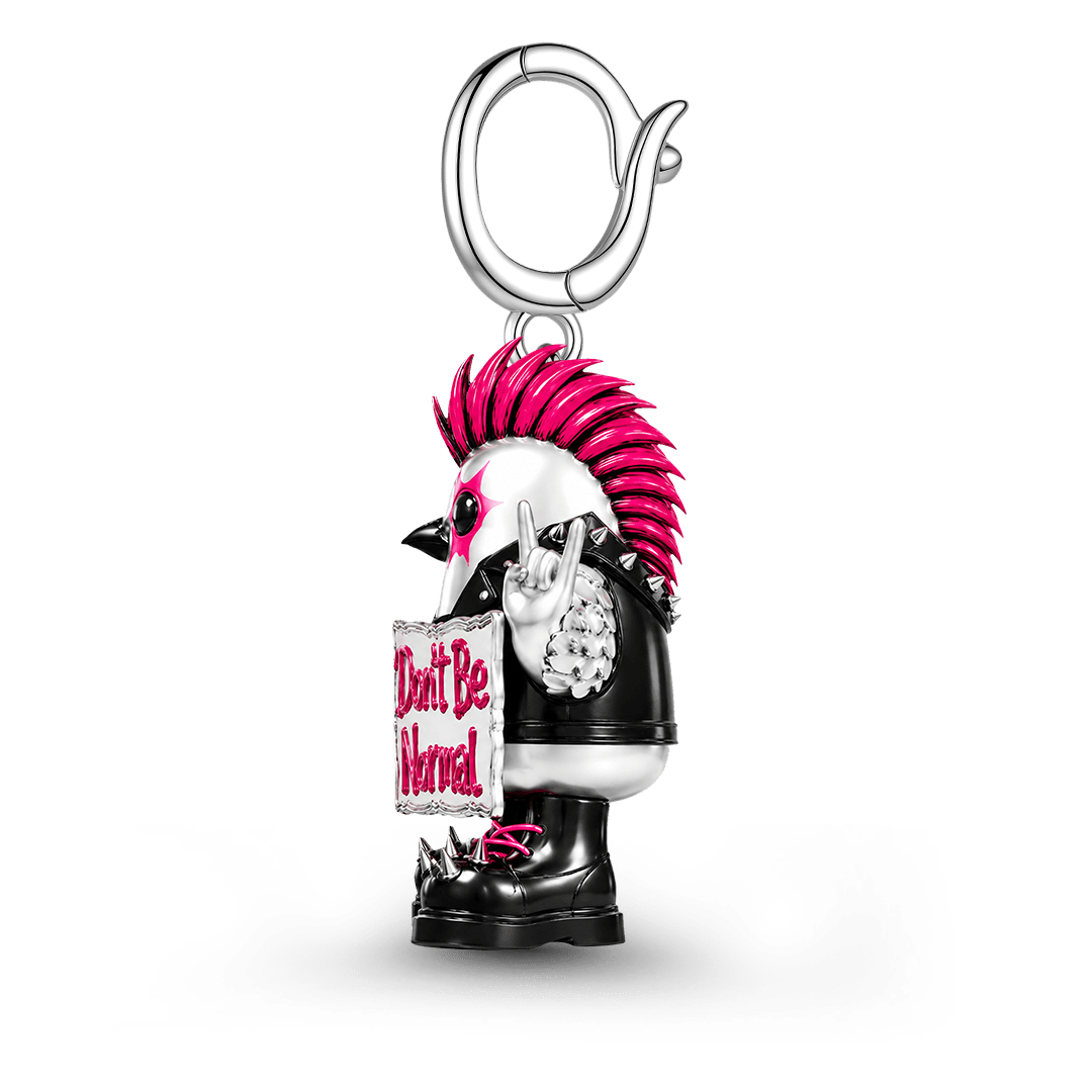 Gnoce Glow-in-the-Dark Punk Chicken Mohawk Clasp Dangle Charm Platinum‑plated Silver Blend_6