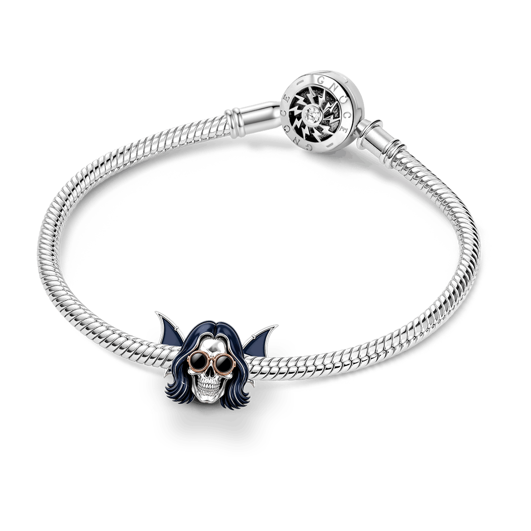 Gnoce Halloween Punk Rock Star Skull Bead Charm Platinum‑plated Silver Blend_3