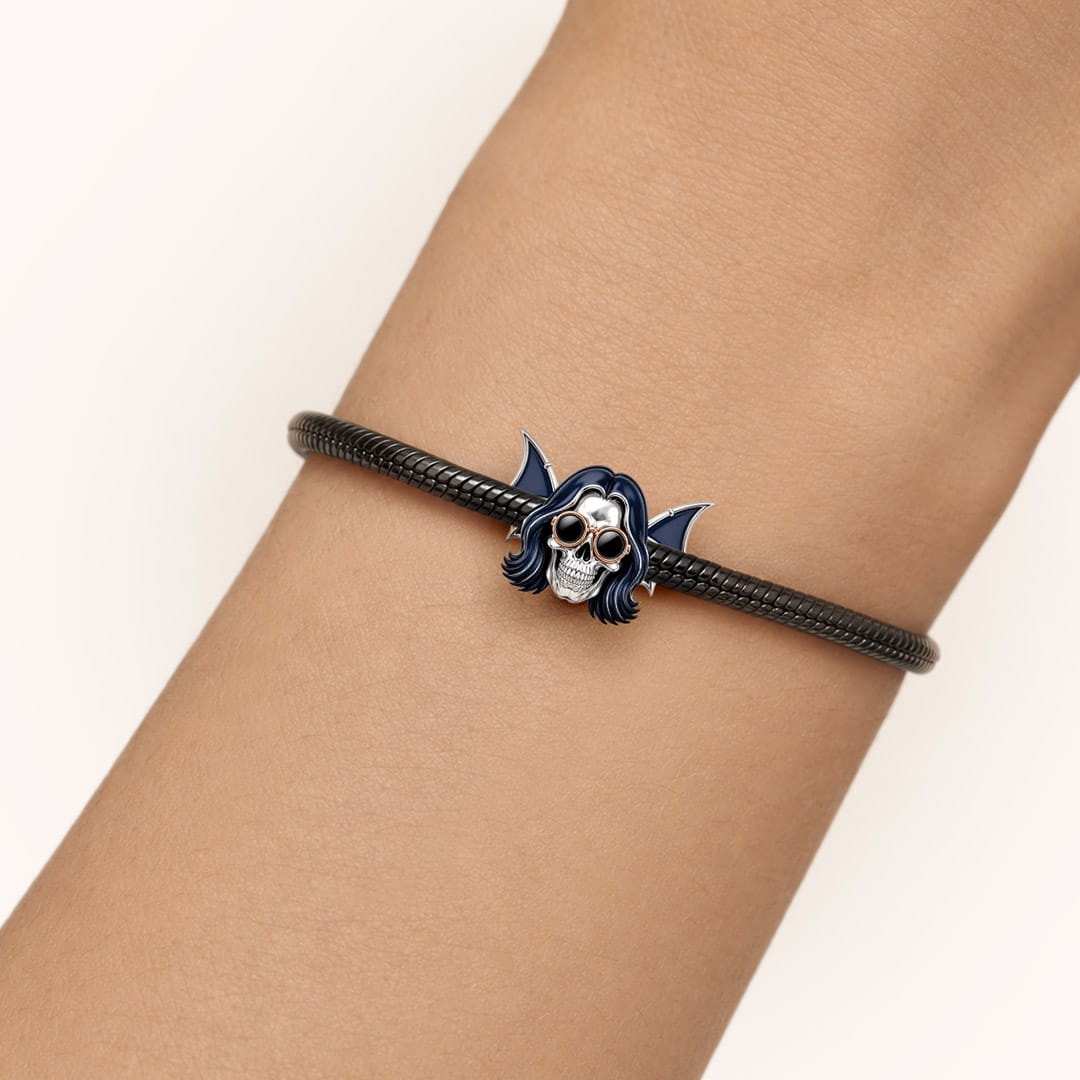 Gnoce Halloween Punk Rock Star Skull Bead Charm Platinum‑plated Silver Blend_2