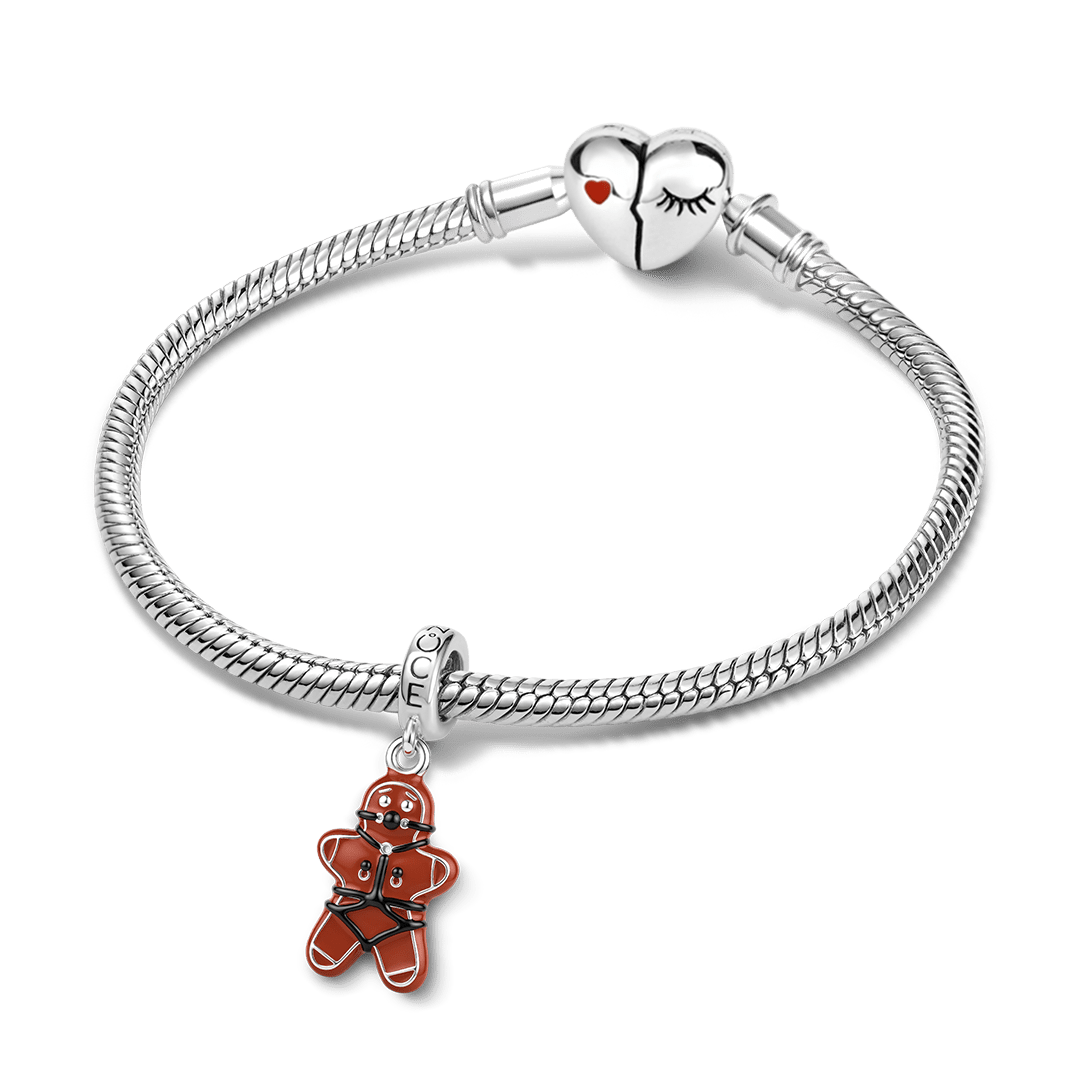 Gnoce Halloween Kinky Gingerbread Man Dangle Charm Platinum-plated Silver Blend_3