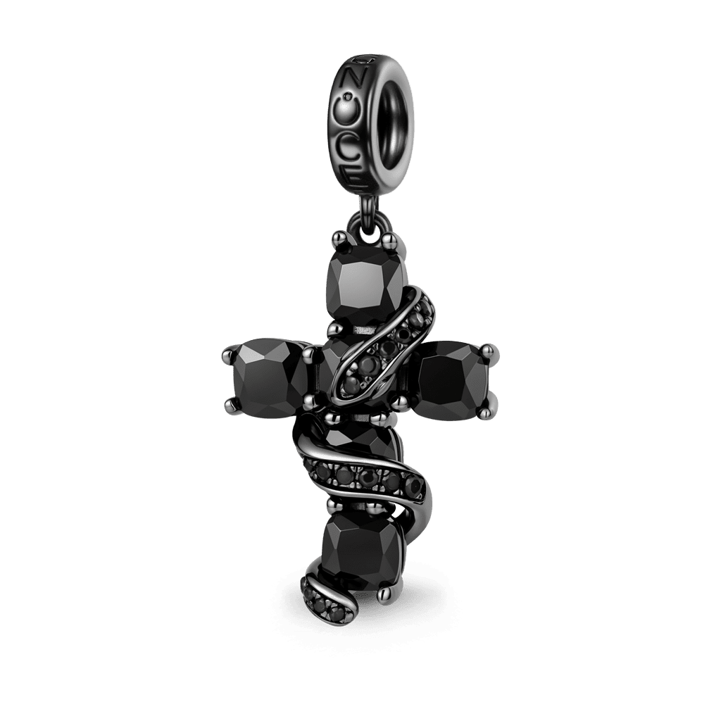 Gnoce Gothic Dark Style Snake Wrapped Black Cross Dangle Charm_1