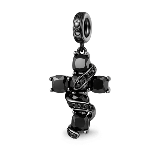 Gnoce Gothic Dark Style Snake Wrapped Black Cross Dangle Charm_1