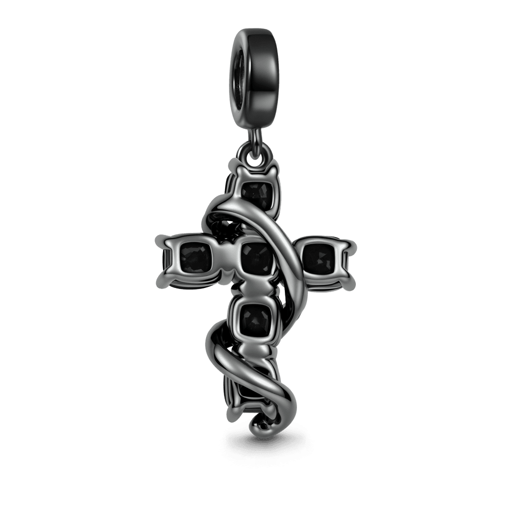 Gnoce Gothic Dark Style Snake Wrapped Black Cross Dangle Charm_5