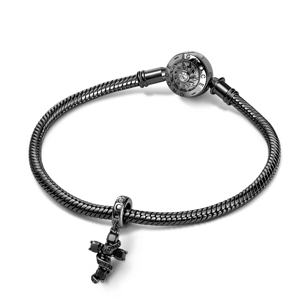Gnoce Gothic Dark Style Snake Wrapped Black Cross Dangle Charm_3