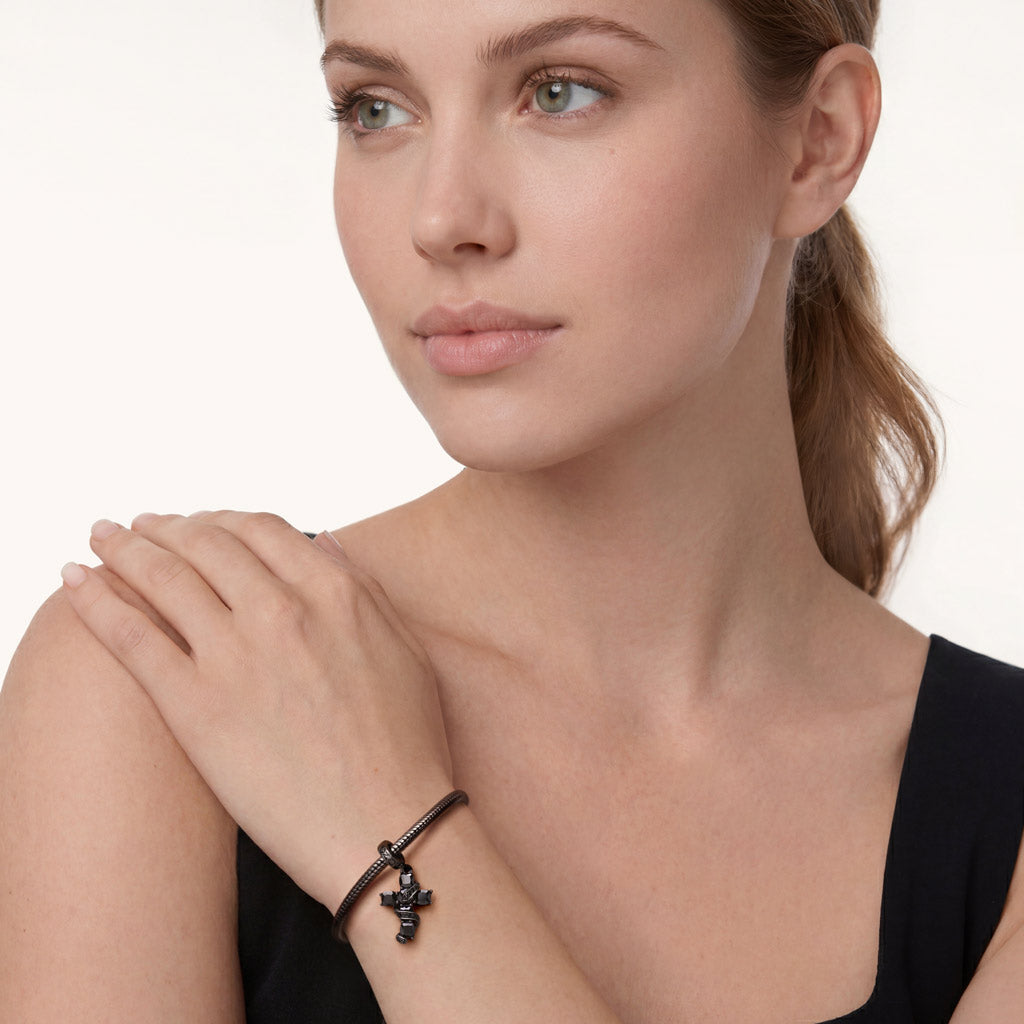 Gnoce Gothic Dark Style Snake Wrapped Black Cross Dangle Charm_4