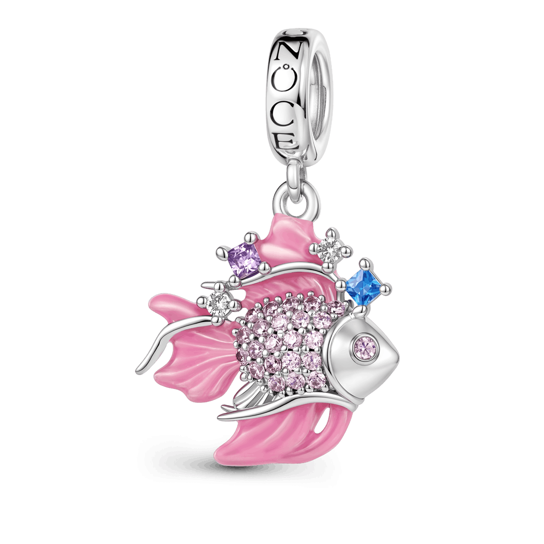 Gnoce Sparkly Pink Goldfish Dangle Charm Platinum-plated Silver Blend_1