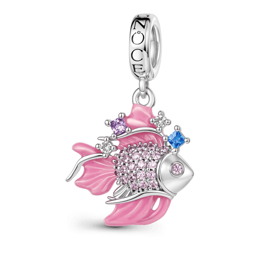 Gnoce Sparkly Pink Goldfish Dangle Charm Platinum-plated Silver Blend_1