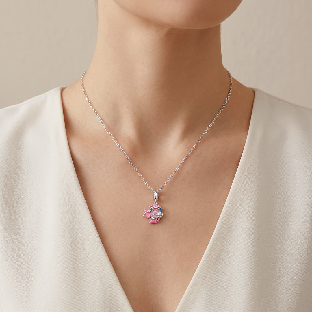 Gnoce Sparkly Pink Goldfish Dangle Charm Platinum-plated Silver Blend_4