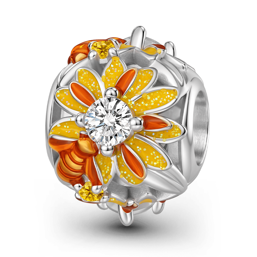 Gnoce Sunflower and Bee Bead Platinum-plated Silver Blend_1