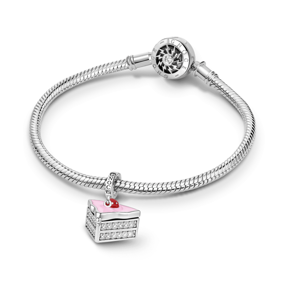 Gnoce Strawberry Cake Birthstone Clasp Dangle Charm Platinum-plated Silver Blend_4