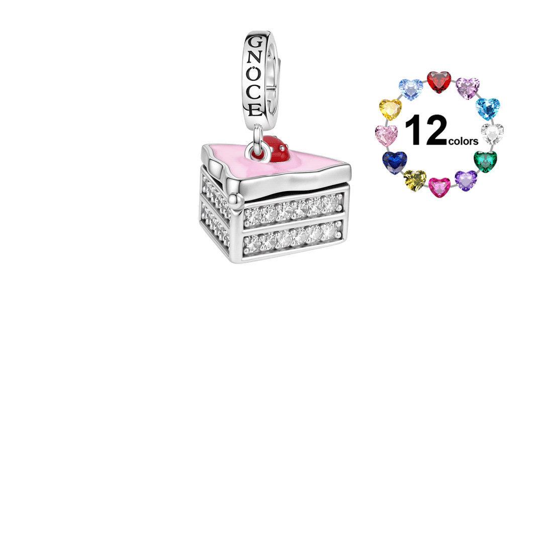 Gnoce Strawberry Cake Birthstone Clasp Dangle Charm Platinum-plated Silver Blend_1