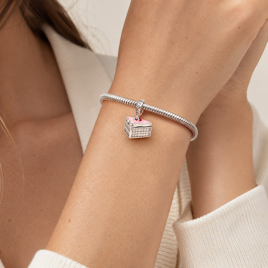 Gnoce Strawberry Cake Birthstone Clasp Dangle Charm Platinum-plated Silver Blend_3