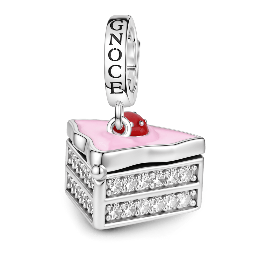 Gnoce Strawberry Cake Birthstone Clasp Dangle Charm Platinum-plated Silver Blend_2