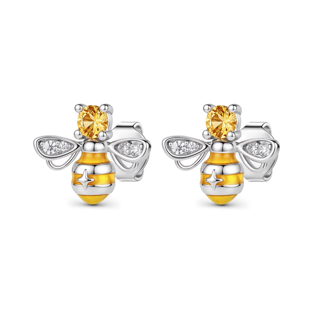 Gnoce Sparkling Yellow Stone Bee Stud Earrings_1