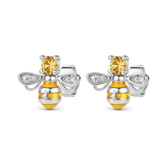 Gnoce Sparkling Yellow Stone Bee Stud Earrings_1