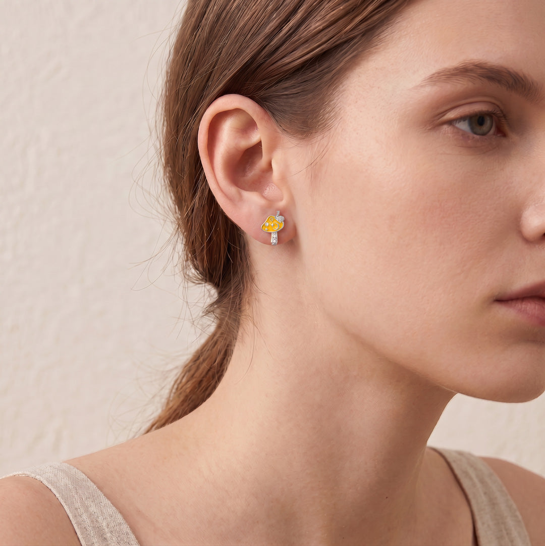 Gnoce Cute Mushroom Snail Moon Star Stud Earrings_3