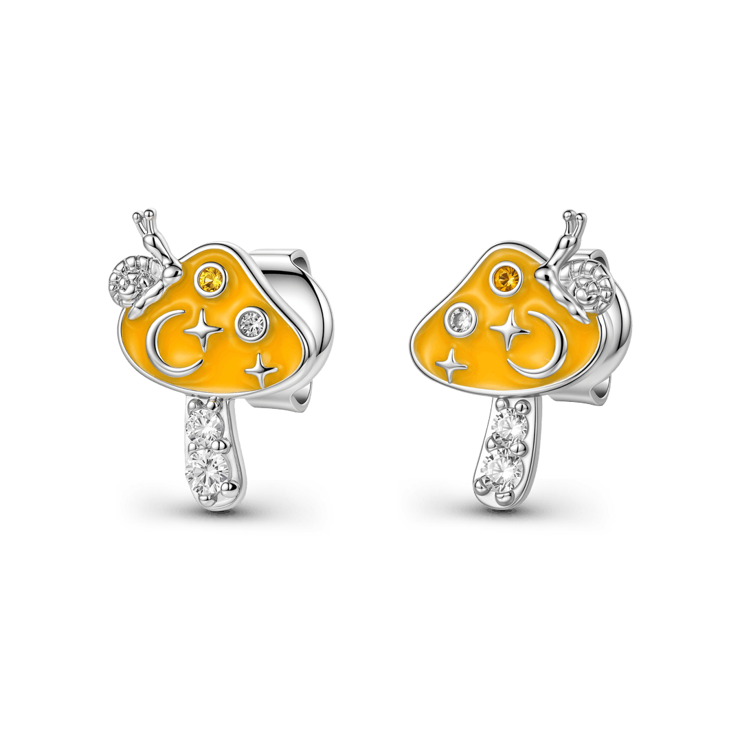 Gnoce Cute Mushroom Snail Moon Star Stud Earrings_1