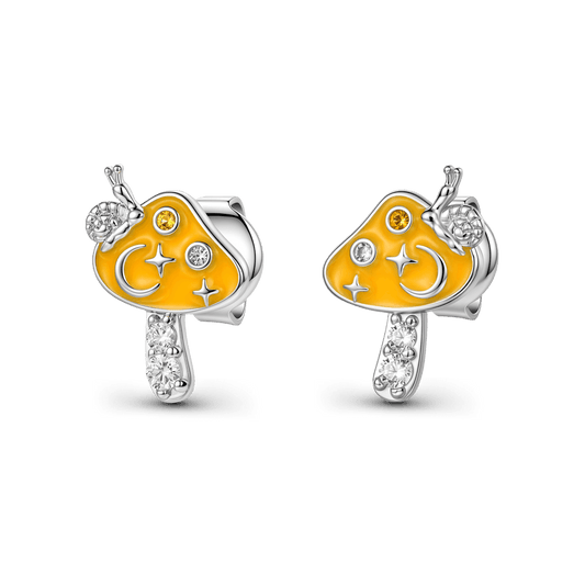 Gnoce Cute Mushroom Snail Moon Star Stud Earrings_1