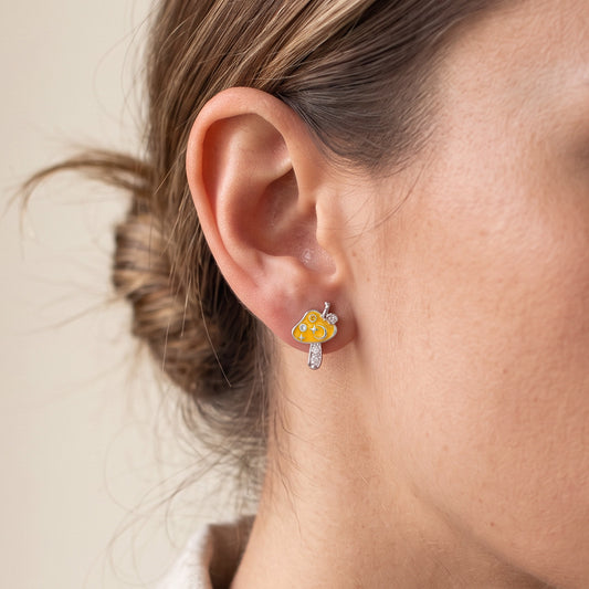 Gnoce Cute Mushroom Snail Moon Star Stud Earrings_2