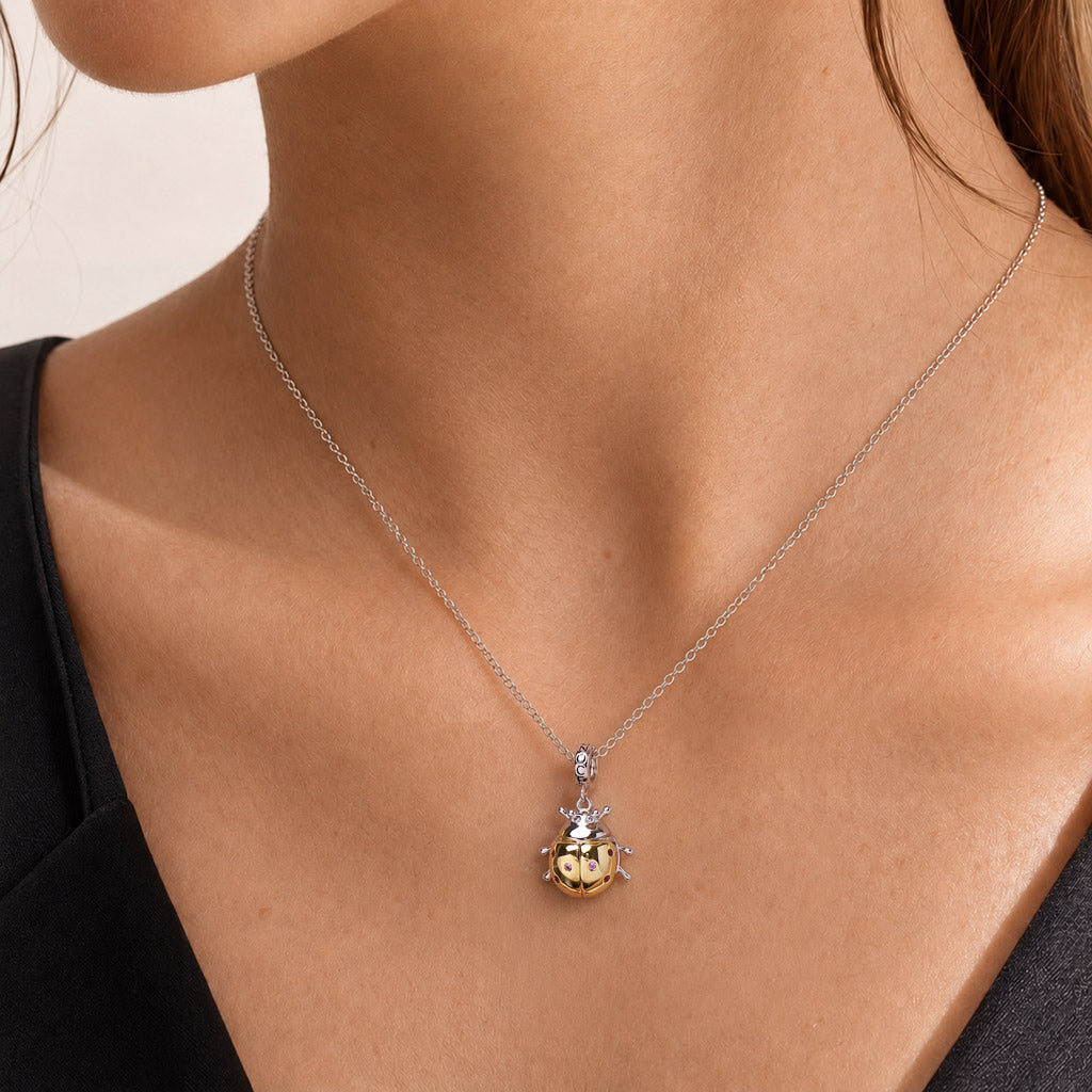 Gnoce Ladybug Birthstone Clasp Dangle Charm Platinum-plated Silver Blend_4