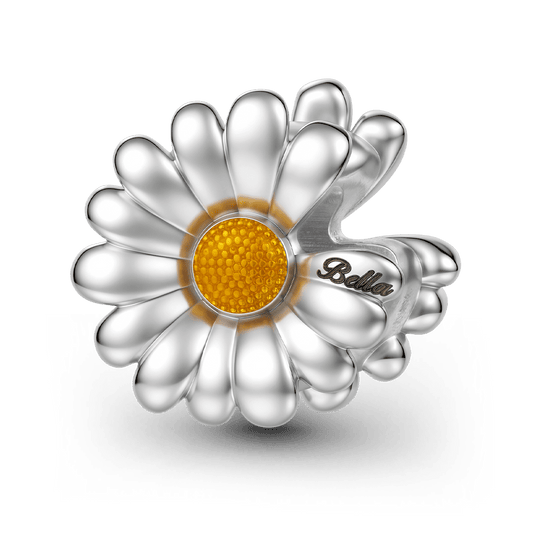 Gnoce Engravable Daisy Custom Name Bead Platinum-plated Silver Blend_1