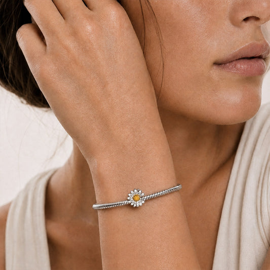 Gnoce Engravable Daisy Custom Name Bead Platinum-plated Silver Blend_2
