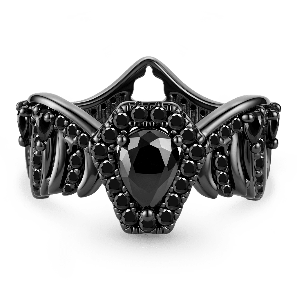 Gnoce Wings Coffin Pear-Shaped Black Gemstone Gothic Ring_1